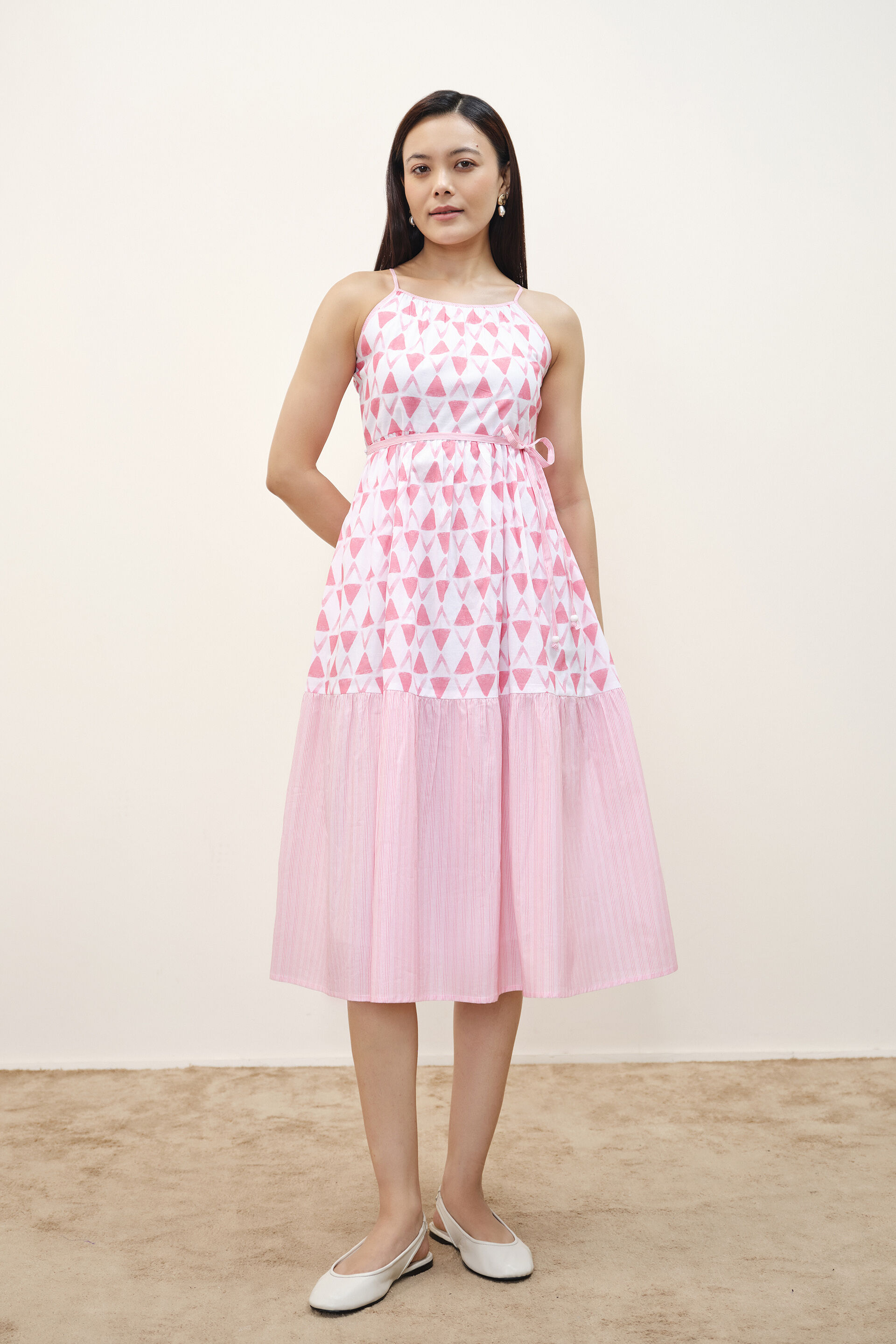 Imelda Pink Cotton Midi Dress